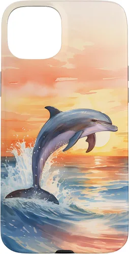 Vista 9 de Dolphin Jumping Sunset Over Ocean Watercolor Art Case for iPhone 17