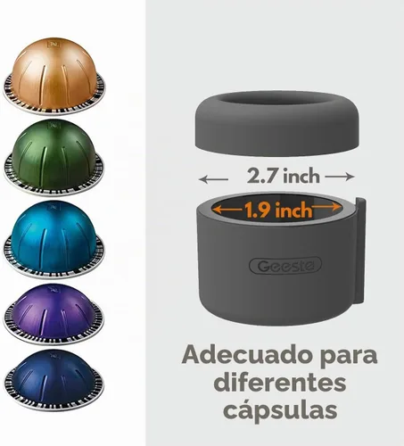 Vista 4 de Geesta - Kit de recarga reutilizable para cápsulas Nespresso Vertuolina, color negro Incluye 80 tapas de sellado de papel de aluminio, soporte