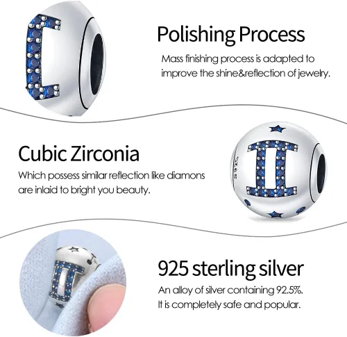 Vista 12 de Pandach 12 dijes de cumpleaños con signo del zodiaco de plata de ley 925 con piedra natal para mujer, pulsera, collar, pulsera, regalo para mujeres