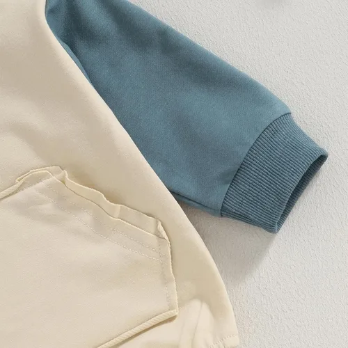 Vista 11 de Mameluco de manga larga con bloques de color para bebé, niño, niña, con bolsillo, cuello redondo, sudadera básica para otoño e invierno