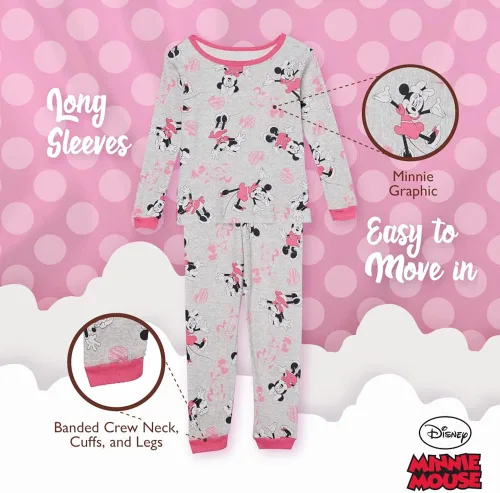 Vista 4 de Disney Girls' Minnie Mouse 2-Piece Snug-Fit Cotton Pajamas Set