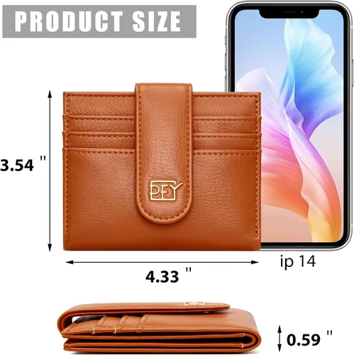 Vista 5 de Badiya Billeteras pequeñas para mujer, plegable, multitarjeta, delgada, tarjetero con cremallera, Marrón, Minimalista