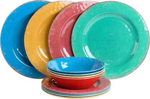 Vista 9 de Gibson Home Mauna - Juego de vajilla de melamina, servicio para 4 personas (12 piezas), color verde