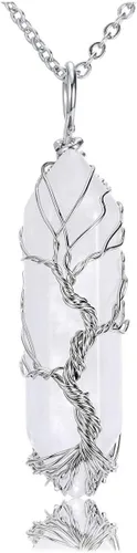 Vista 7 de PESOENTH Árbol de la vida Reiki - Collar con colgante de cuarzo transparente con piedra de energía de cristal curativo de reiki, envuelto en alambre