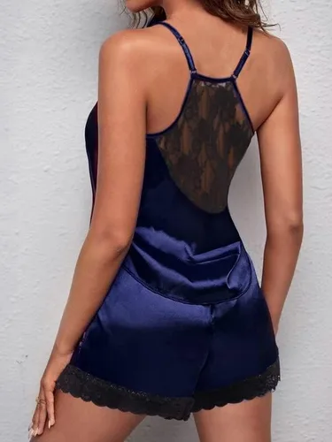 Vista 4 de Ekouaer - Pijama de satén para mujer, ropa de dormir de encaje, lencería, camisola y pantalones cortos, tallas XS a 2XL
