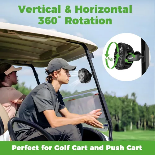 Vista 6 de 10L0L Ventilador magnético para carrito de golf recargable, 10000 mAh N54 Ventilador de enfriamiento portátil con 3 velocidades, cabezal giratorio