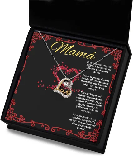Vista 3 de Cadena, Collar de Regalo Para Mama En Forma De Corazon Plateado y Dorado Regalo Para Mujer Personalizado