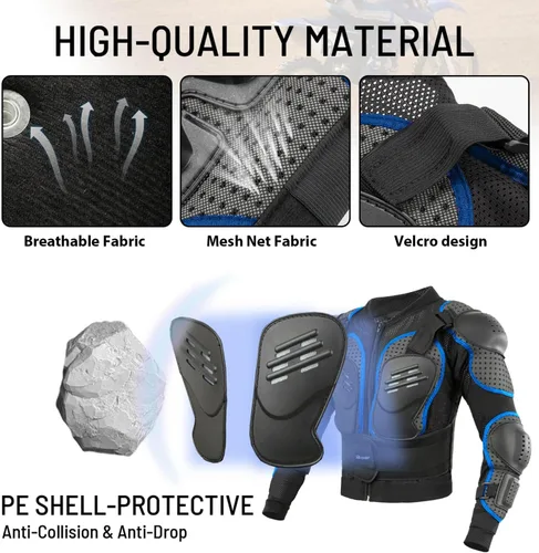 Vista 4 de Reomoto Chaqueta de motocicleta para niños, equipo de motocross, chaqueta de armadura de cuerpo completo para ciclismo, MTB, ATV, patinaje, esquí