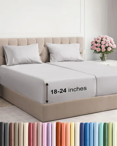 Vista 105 de Sábanas individuales de bolsillo extra profundo, sábanas transpirables y refrescantes de 3 piezas, juego de sábanas de lujo para hotel, suaves, sin