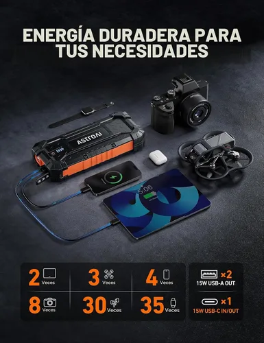 Vista 6 de AstroAI S8 Ultra 12V 4000A Lithium Jump Starter Up to All Gas/12L Diesel Naranja