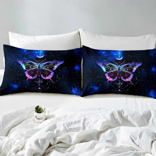 Vista 5 de Sábana bajera ajustable de mariposa, tamaño individual, estrellas estrelladas, galaxia azul, nebulosa, universo de nebulosa, suave, lujoso, juego