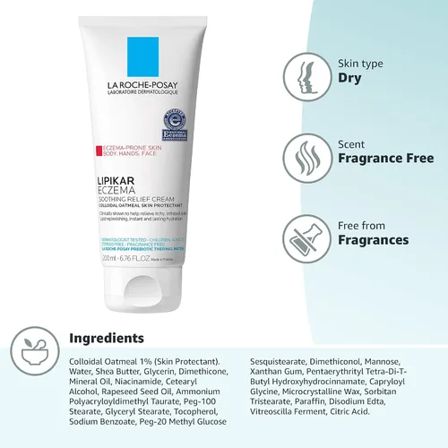 Vista 9 de La Roche-Posay Lipikar Crema Calmante de Alivio para Eccema, Loción Facial y Corporal Para Eccema y Piel Sensible y Seca, Hidratante con Avena
