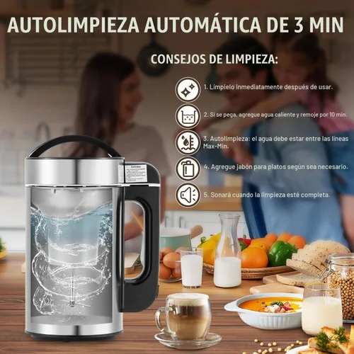 Vista 3 de Moongiantgo Máquina automática de leche de soja 7 en 1 con filtro, máquina automática para hacer sopa casera, leche de almendras, leche a base