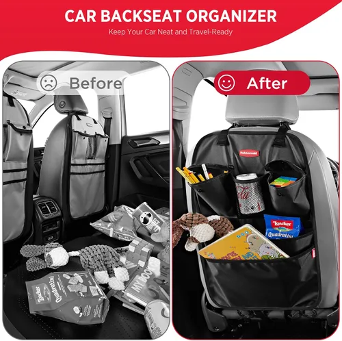Vista 3 de Rubbermaid Organizador de coche para asiento trasero, alfombrillas y protector de respaldo de asiento, organizador de automóvil para niños con 6