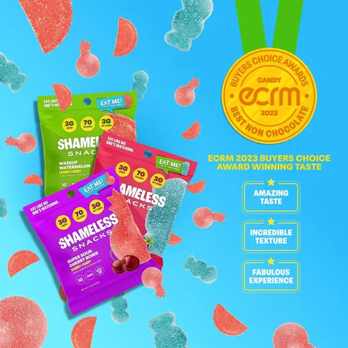 Vista 4 de Shameless Snacks - Gomitas keto bajas en carbohidratos sin gluten - Frambuesa azul, sandía, bomba de cereza