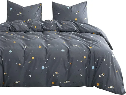 Vista 7 de Wake In Cloud - Juego de edredón espacial, tela 100% algodón, diseño de astronauta con diseño de constelación, cohete y estrella, para niños