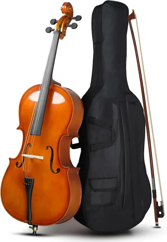 Vista 7 de Ktaxon Violonchelo 3/4, juego de violonchelo acústico para principiantes con bolsa portátil, arco, colofonia, puente, instrumentos musicales de Negro