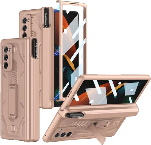 Vista 13 de Miimall Funda para Galaxy Z Fold 2 con protección de bisagra, protector de pantalla de alta transparencia, protector de bisagra magnético, soporte