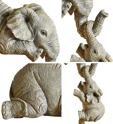 Vista 2 de Linda estatua decorativa de elefante, para madre y dos bebés, figuras colgantes para mesa, colección pintada a mano, escultura de resina animal