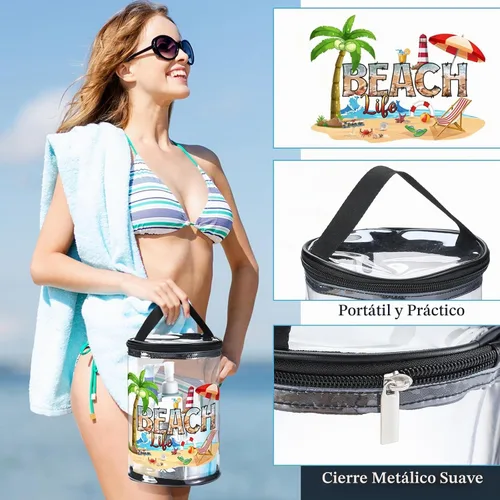 Vista 2 de Sanwuta - Neceser de regalos de playa, resistente, transparente, para loción, bolsas de aseo para viajes, protector solar, maquillaje, estuche