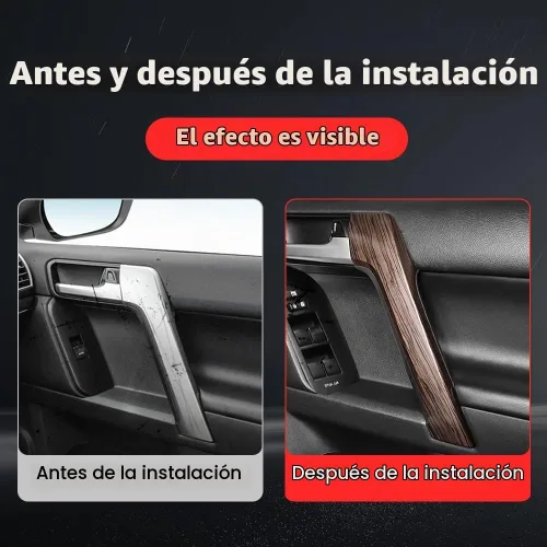 Vista 3 de Manija de puerta con textura de madera para Toyota Land Cruiser Prado 150, panel de elevación de ventana Lc150 2010-2022, accesorios