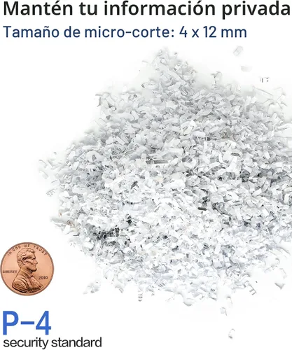 Vista 4 de Locksworth Trituradora de papel de microcorte de 8 hojas, alta seguridad P4, contenedor de 4 galones, funcionamiento continuo de 2 minutos, uso