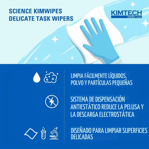 Vista 7 de Kimtech Kimwipes, Limpiaparabrisas delicados, 1 capa, 4.4 x 8.4, sin perfume, blanco, 286/caja
