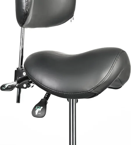 Vista 7 de Silla de montar con soporte de espalda, taburete giratorio ergonómico con ruedas, anillo de pie para higienista dental, técnico de pestañas