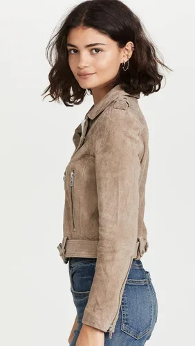 Vista 4 de BLANKNYC Ropa de lujo para mujeres, chaquetas de motocicleta de cuero de gamuza recortadas, abrigos cómodos y elegantes
