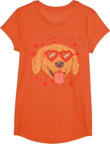 Vista 78 de Golden Retriever cara corazón gafas día de San Valentín perro regalo camiseta Negro