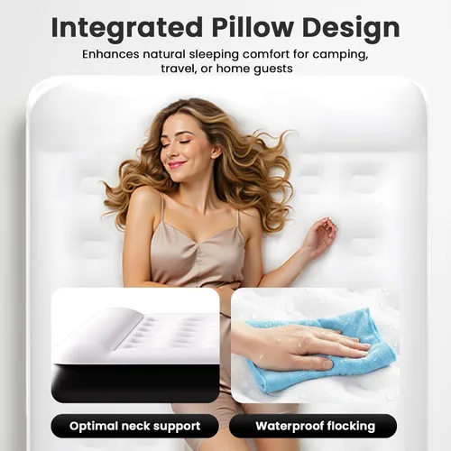 Vista 3 de COMMOUDS Colchón de aire Queen con bomba de aire recargable USB integrada, colchón inflable portátil, cama de aire para exteriores, viajes, hogar e