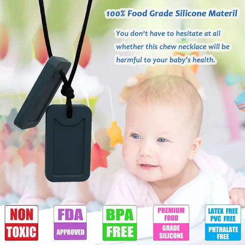 Vista 4 de Collar sensorial masticable para niños, ayuda motora oral, collar sensorial para niños y niñas con autismo, TDAH, necesidades de SPD, juguetes