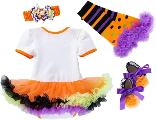 Vista 2 de FANCYINN Trajes de Halloween para niñas pequeñas overol de manga corta con tutú de encaje 4 piezas