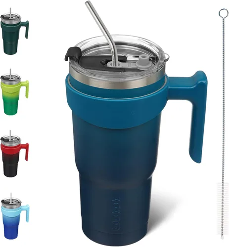 Vista 39 de BJPKPK Mini vaso de 10 onzas con tapa, popote y asa, taza de acero aislada