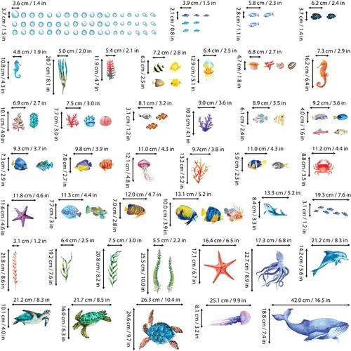 Vista 6 de DECOWALL 128 calcomanías de pared bajo el mar, calcomanías de pez océano, tortuga, medusas, algas marinas, extraíbles para el dormitorio