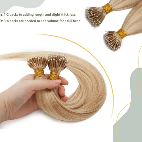 Vista 229 de SEGO Extensiones de cabello humano con micro cuentas, extensiones de cabello humano con micro bucle, lacio, natural, fusión fría, 1.76 oz/paquete