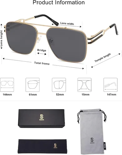Vista 5 de SOJOS Gafas de sol retro cuadradas con marco de metal para mujeres y hombres vintage doble puente lentes planas para mujer y hombre SJ1180 Varios