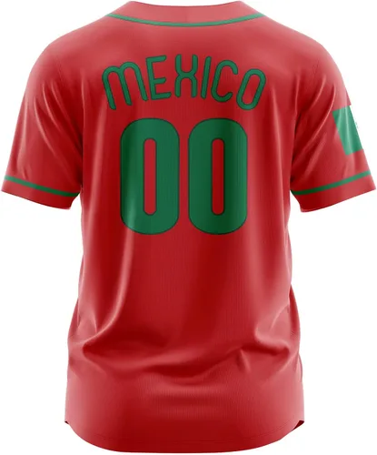Vista 3 de Camisetas de béisbol personalizadas de México, número de nombre personalizado para hombres y mujeres, camiseta de béisbol de México