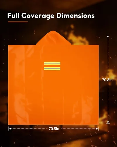 Vista 3 de kanhiro - Capa ignífuga de emergencia con capucha – kanhiro 1076°F Poncho de escape de incendios resistente al calor, capa extra grande