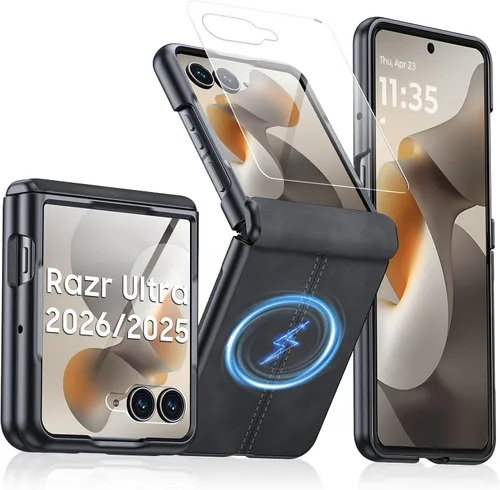 Vista 26 de para Samsung Galaxy Z Flip 7 Funda con protección de bisagras y protector de pantalla incorporado, funda de cuero mate de policarbonato ultradelgada