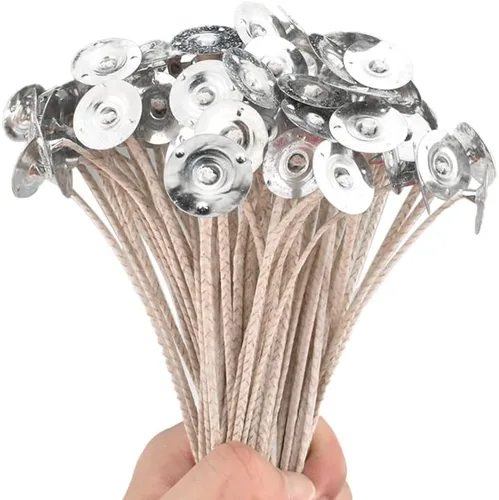 Vista 8 de HAHIYO 100 mecha de algodón natural de 4 pulgadas, mecha de algodón preencerada con lengüeta de soporte de metal para hacer velas de soja
