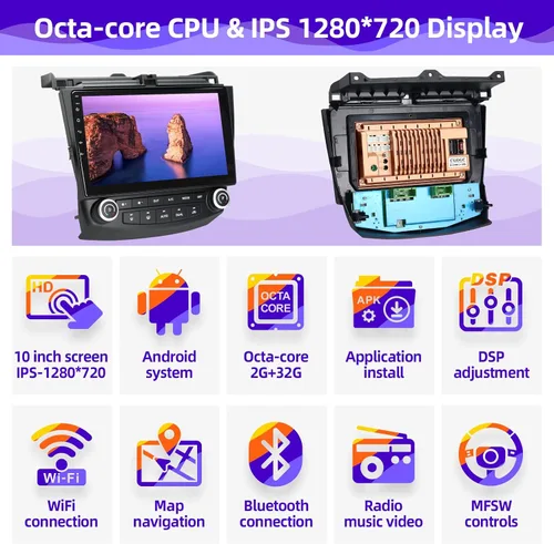Vista 3 de Para Honda Accord 7th 2003 2004 2005 2006 2007 Android Car Radio Stereo Compatible con Android Auto Wireless Carplay 8core 1280X720 Pantalla táctil