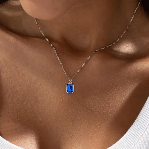 Vista 2 de Stocking Stuffers for Women - Layered Birthstone Necklace for Women Girls, 14K Gold-Plated Paperclip Chain Choker Necklace with Rectangle Birthstone