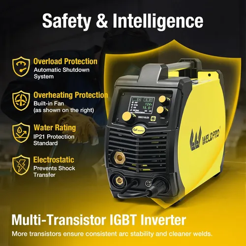 Vista 7 de Weldpro Soldador MIG de 200A, Soldador MIG de Núcleo de Flujo 110V/220V/MMA/TIG/Stick 5 en 1 Máquina de Soldadura con Temporizador de Puntos