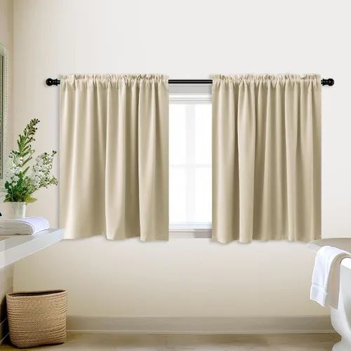 Vista 14 de Cortinas de café KOUFALL de 18 x 24 pulgadas para tratamientos de ventanas pequeñas, niveles de cortinas bohemias opacas para ventanas de RV y Beige
