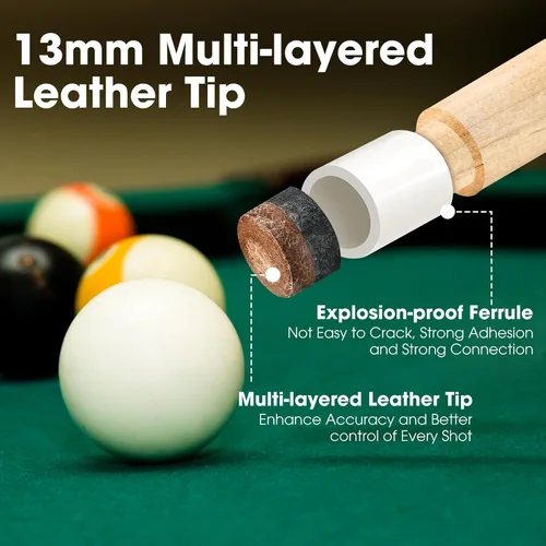Vista 2 de JX Pool Cues for Adults or Kids 36inch 58inch Billiard House Cue Sticks for Child Hardwood Billiard Cue Sticks 13mm Glue-on Tips,Set of 2（2-Pieces