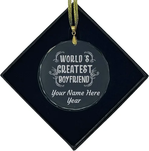 Vista 9 de LaserGram Adorno de Navidad de vidrio personalizado, el mejor novio del mundo, idea de regalo grabada con láser personalizada (forma de diamante)