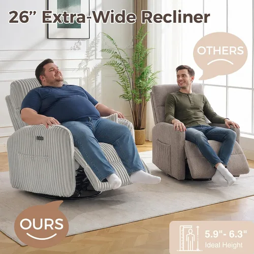 Vista 3 de Sillón reclinable giratorio eléctrico con reposacabezas ajustable, sillón Gris