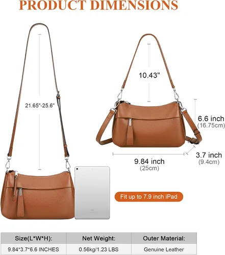 Vista 23 de Over Earth Genuine Leather Crossbody Bags for Women Small Hobo Handbags Shoulder Purses with 2 Detachable Straps
