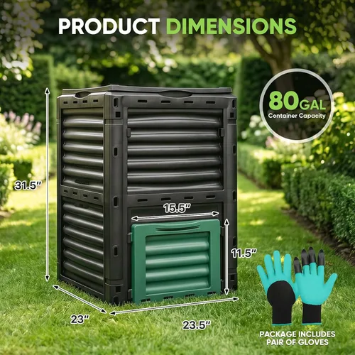 Vista 6 de Magshion Contenedor de compositor de jardín de 80 galones de material libre de BPA, contenedor de compost grande para todas las estaciones, caja
